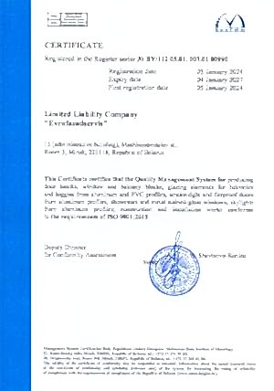Sertifikat sistemy menedzhmenta kachestva ISO 9001 (ENG)